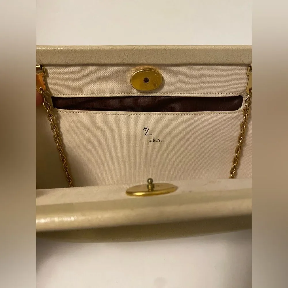 Vintage Harry Levine Clutch Tan Leather Handbag 1950s